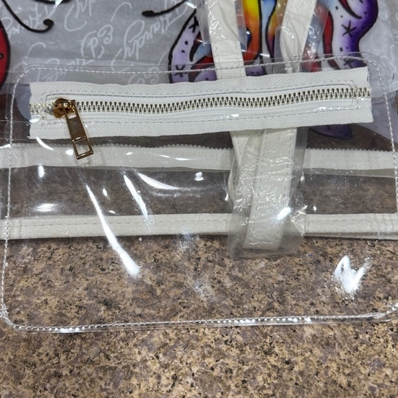 Ed Hardy 2 piece Colorful Butterfly Clear Tote Bag and pouch - Picture 2 of 8